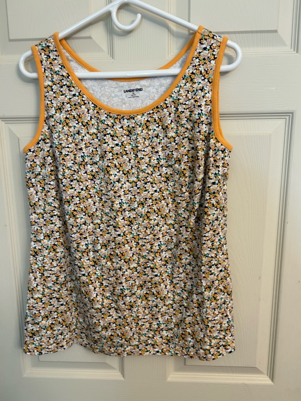 Lands' End Small Floral Print Tank with Yellow Trim 1X